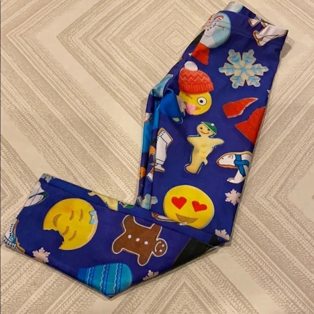 Terez Girls Blue Holiday Print Design Leggings Size 6
